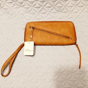 Free People brown ,camel vegan leather zip wallet